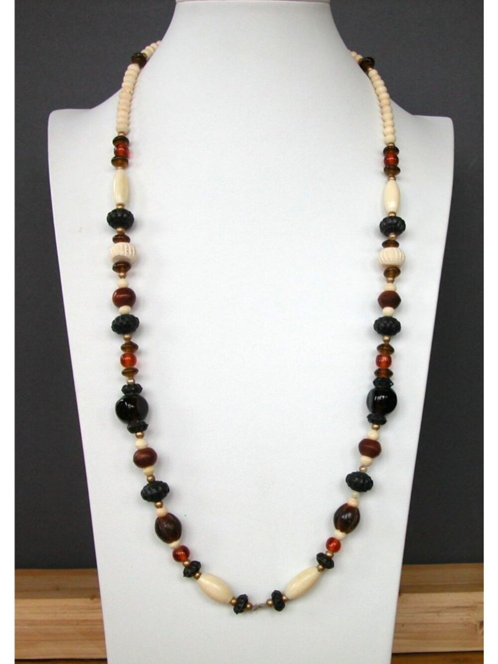 20 Inch Necklace, Cream, Amber & Brown Color